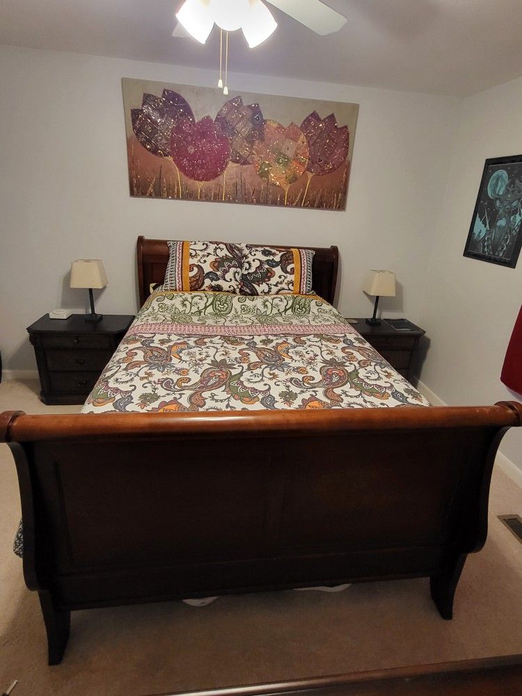 Solid Wood  Sleigh Bed Frame - QUEEN