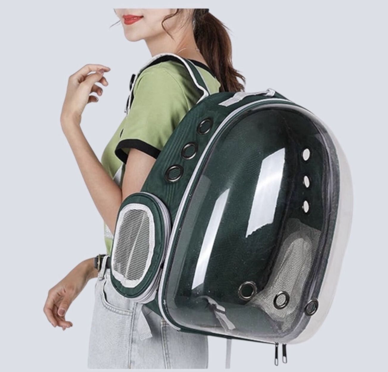Green- PetPack Adorable Bubble Carrying Bag for Small, Medium dogs Cats, Space Capsule Pet Park, Hiking backpack, Airline Approved Travel Carrier