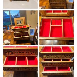 Rare Vintage China Huanghuali Wood Carved Flower Storage Jewelry Box