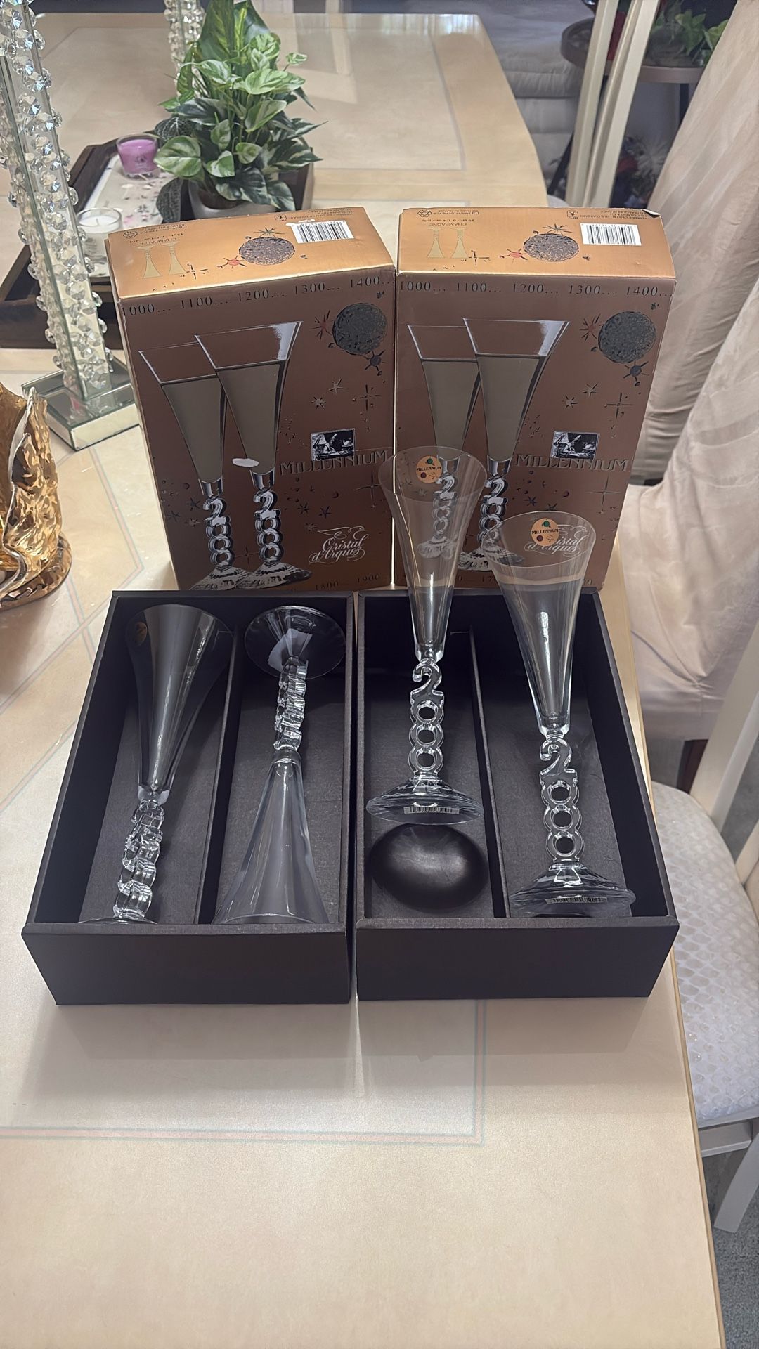 Crystal Millenium Champagne Glasses Collectable