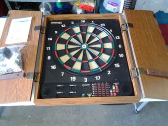 Electronic dart board with cabinet