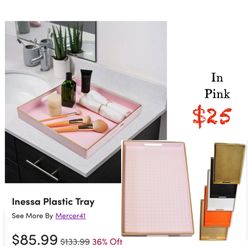 Pink Decorative Coffee Table Tray, Rectangular Plastic Serving Tray With Handles For Living Room, Ottoman, Bathroom, 15.7"*10.2" Rectangle 2640p