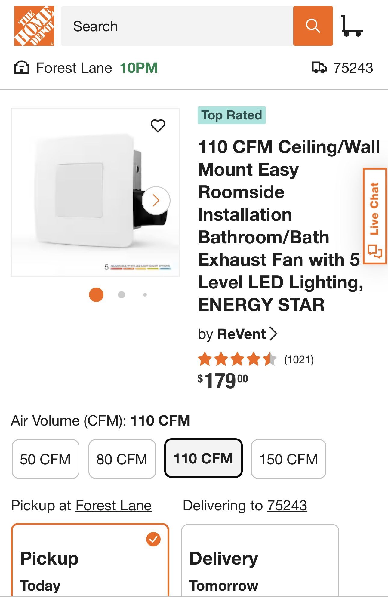 Bathroom/Bath Exhaust Fan with 5 Level LED Lighting
