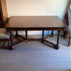 Antique Oak Table Engraved Wood Dining 