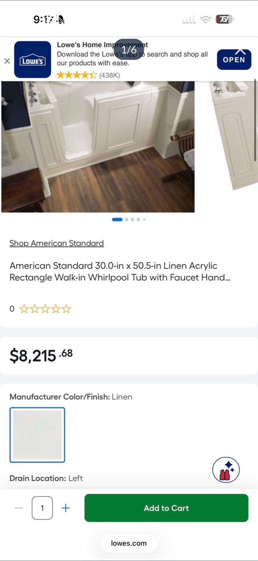 American Standard 30.0-in x 50.5-in Linen Acrylic Rectangle Walk-in Whirlpool Tub with Faucet Hand