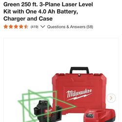 Milwaukee M12 12-Volt Lithium-Ion Cordless Green 250 ft. 3-Plane Laser Level Kit with One 4.0 Ah Battery, Charger and Case