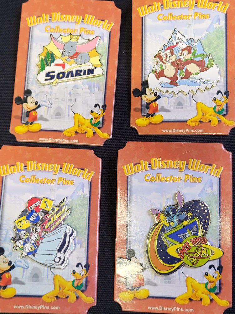 4 Walt Disney World Collector Pins,  Stitch, Chip And Dale Mickey, Donald Duck 
