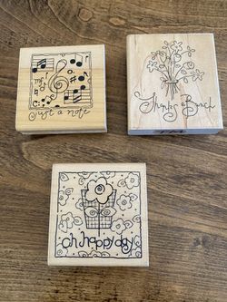 DOTS Wood Mounted Rubber Stamps - Thanks, Note, Happy Day