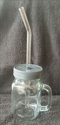 Mason Jar Mug With Handle & Glass Staw