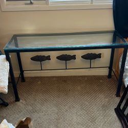 Glass  End Table  W/ Fish Design 