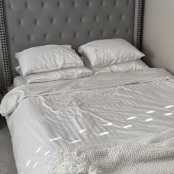 Grey Upholstered Queen Bed Frame 