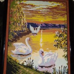 Large Vintage Framed Needlepoint  22"L X 17" W