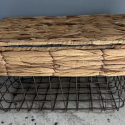 Vintage Wire And Wicker Storage Basket 