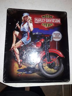 Harley Davidson metal tin picture still wrapped in plastic