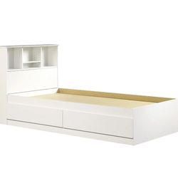 Twin bed with storage drawers and bookcase headboard