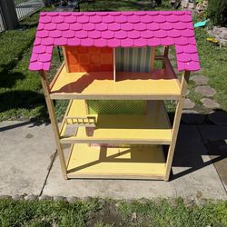 Wooden Dollhouse with Wheels