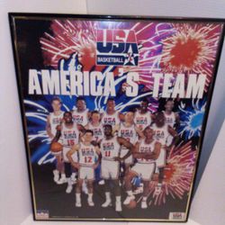 DREAM TEAM POSTER  1990's Olympics Framed Glass NBA  -Vintage Michael Jordan Charles Barkley Chicago Bull's Cards Trading