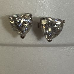 Heart Cut Moissanite On Solid .925 Sterling Silver Earrings