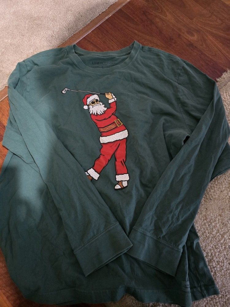 LIFE IS GOOD SANTA GOLFING XL T SHIRT 