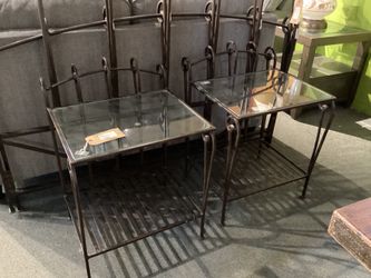 Set Of 2 Pier One Iron Side Tables W/ Glass Top  SKU  H5D2RR