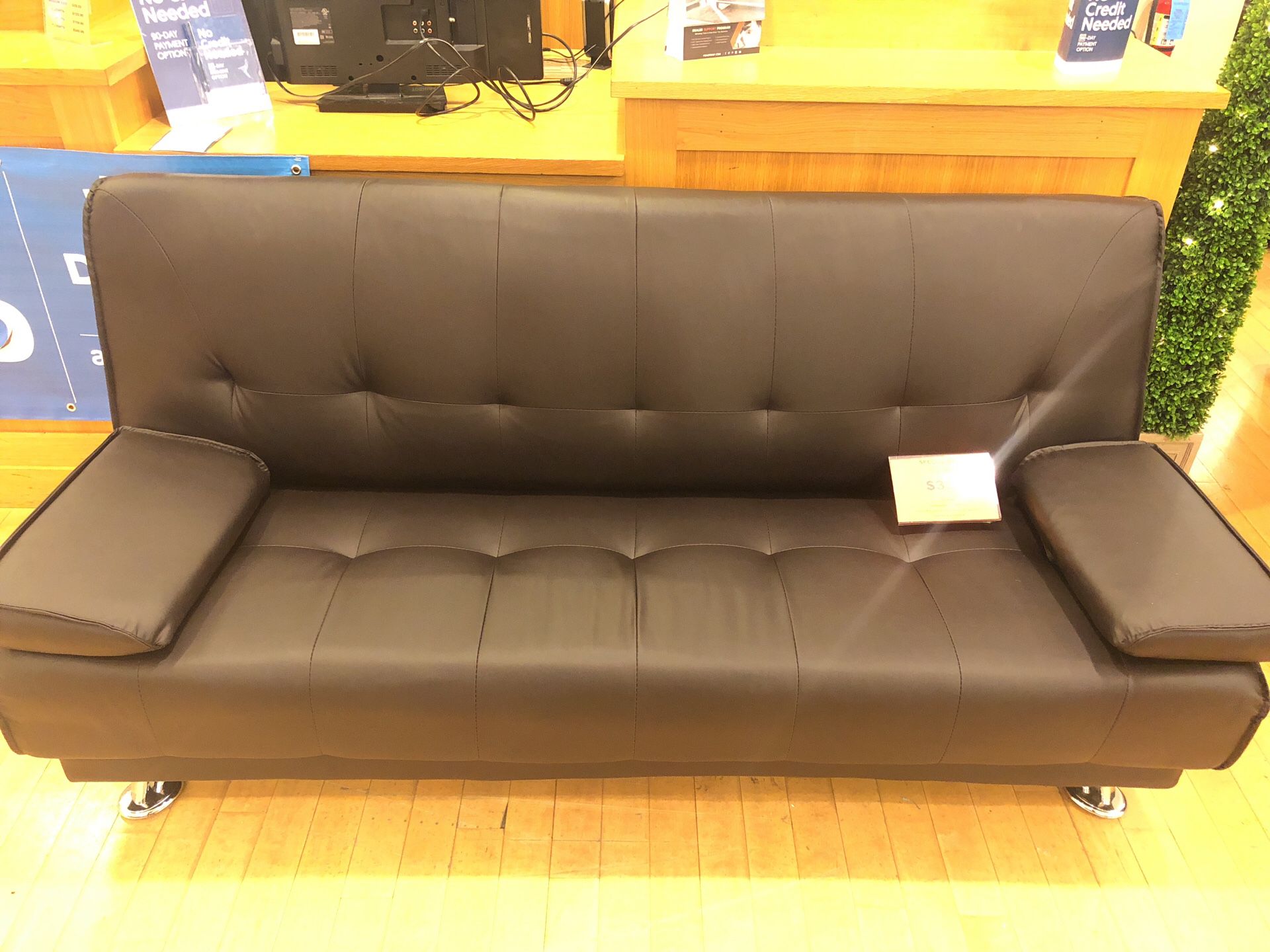 Dark Brown Bonded Leather Futon Sofa