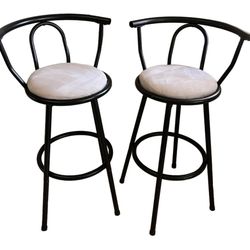 Back Metal Frame Swivel Bar Stools with Fabric Cushioned Sit (Set of 2)