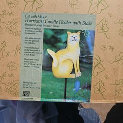 CAT WITH MOUSE HURRICANE CANDLE HOLDER WITH STAKE NEW $10.00 EACH MERRY CHRISTMAS 🎅 🎄
