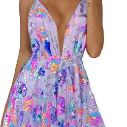 Lavender Colorful Sequins Dress 