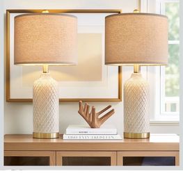 24.25" Table Lamps Set of 2 Modern Ceramic Lamps for Living Room Bedroom Boho Bedside Lamps for Night Stands Nightstand Lamp Farmhouse Side End Table 