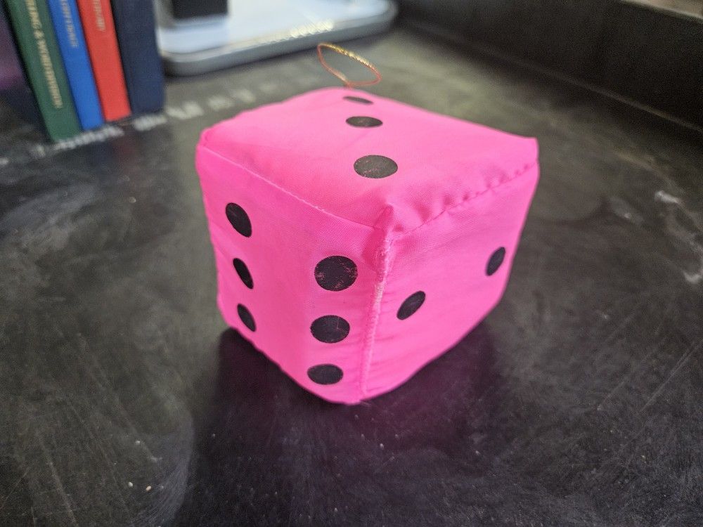 Vintage Oversized Pink Dice For Hanging Off Of Rear View Mirror Or Christmas Tree Ornament