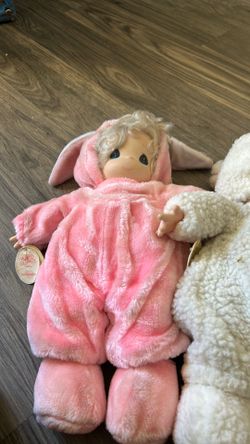 Three Precious Moment, Dolls, One Rabbit, One Sheep, And One Bear In Fair Condition