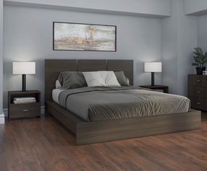 Zen Omega Queen Platform Bed Frame Walnut Wood