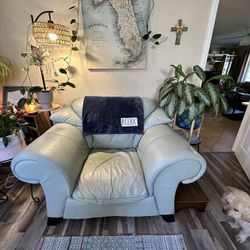 Mint Green Leather Armchair – Very Comfortable (El Dorado Furniture)