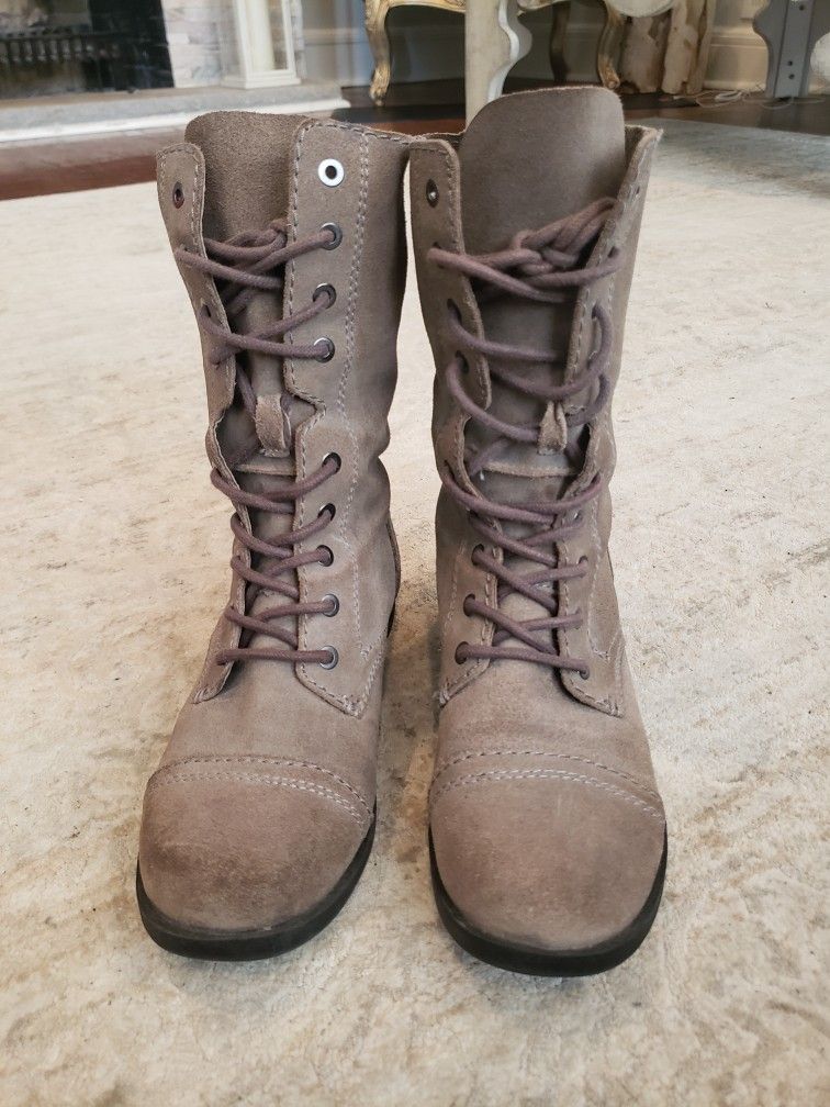 Aldo Taupe Suede Combat Boots Women's Size 6