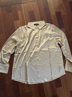 Fashion Nova ambiance Feelin’ Popular Satin Shirt - Taupe Large 