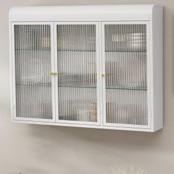Newly Assembled Fluted Glass Wall Cabinet Medicine Cabinet Bathroom Wall Cabinet Over Toilet Cabinet