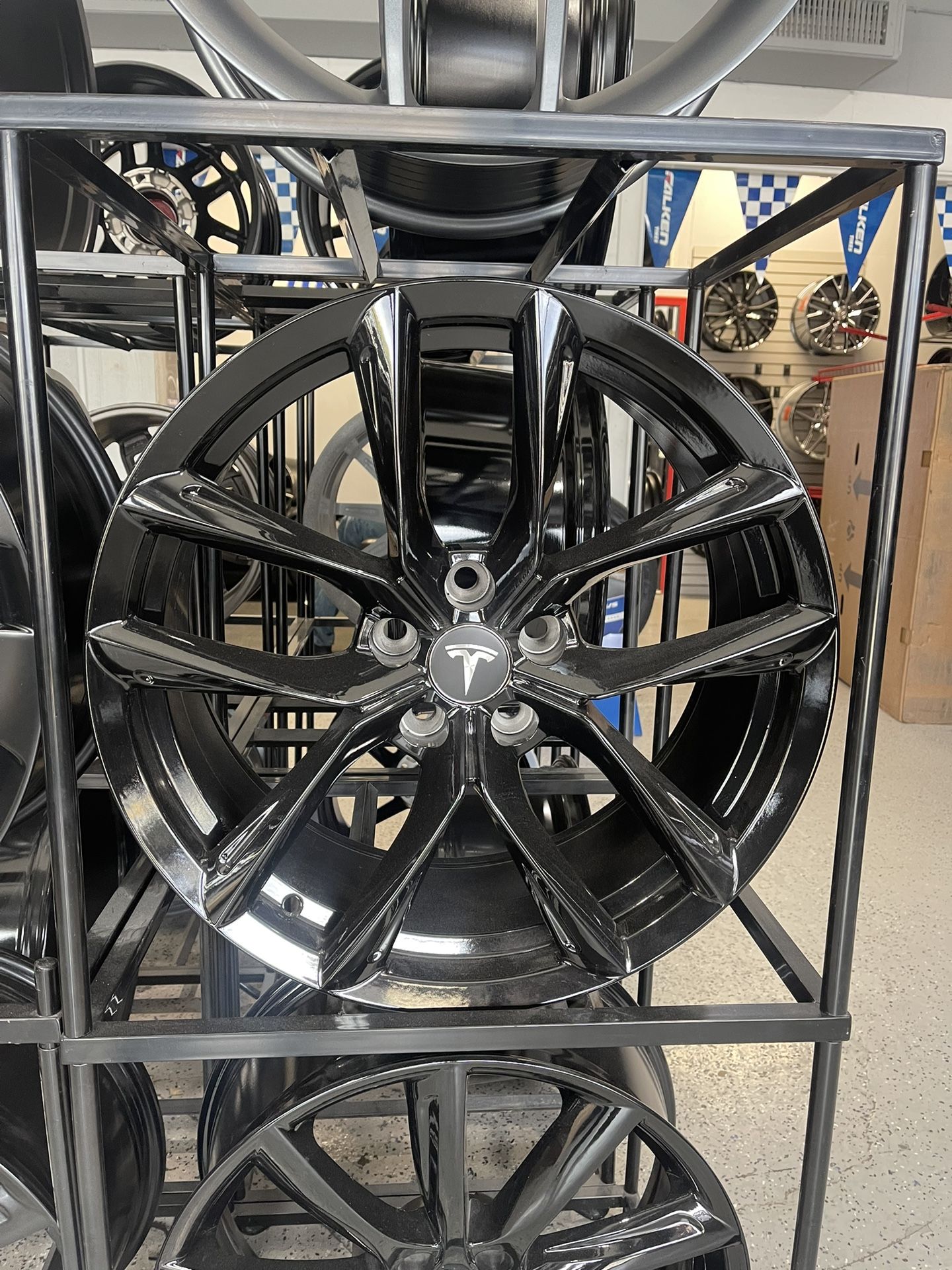 19in Full Gloss Black Split Spoke Model 3 Tesla Style Wheels