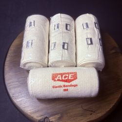 (4 Pack) ACE Elastic 3M Bandage Beige Sealed 4 Inch X 5.3 Foot w/Clips