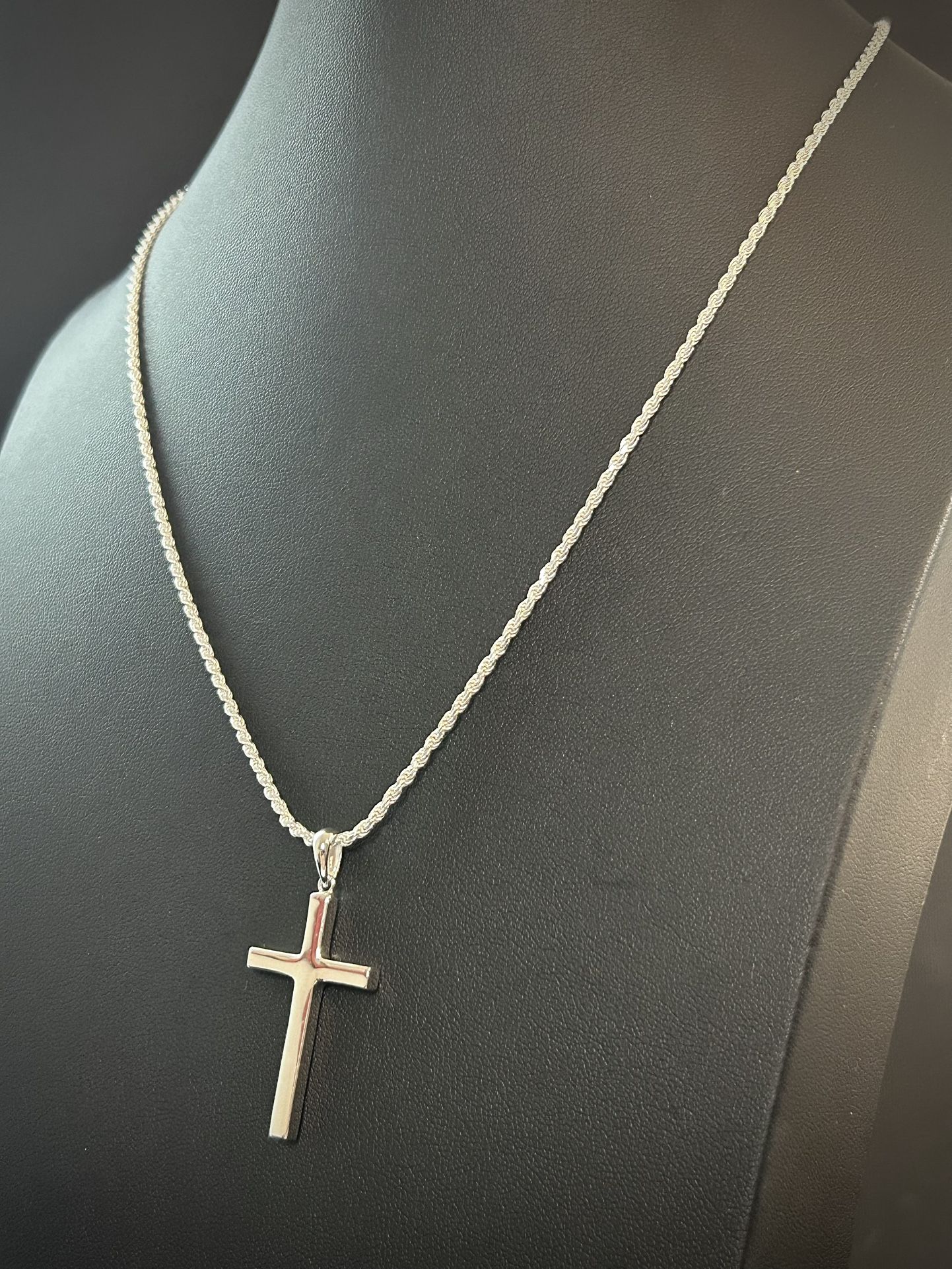 925 Sterling Silver Rope Chain Necklace 1.8mm, 20 Inch with Cross Pendant