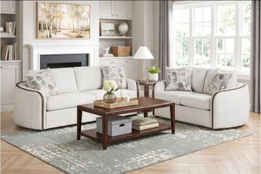 BRAND NEW BIEGE CHENILLE SOFA + LOVESEAT 2PCS SET WITH CURVED ARMS