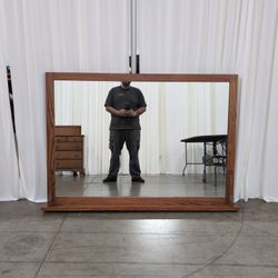 Oak Rectangular Floor Mirror with Base Shelf
