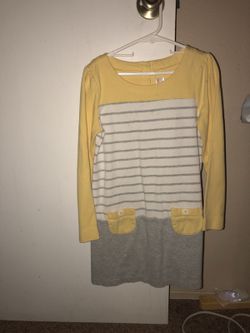 Kids Yellow , gray and white stripe short dress