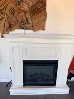 All White Fire Place with Remote