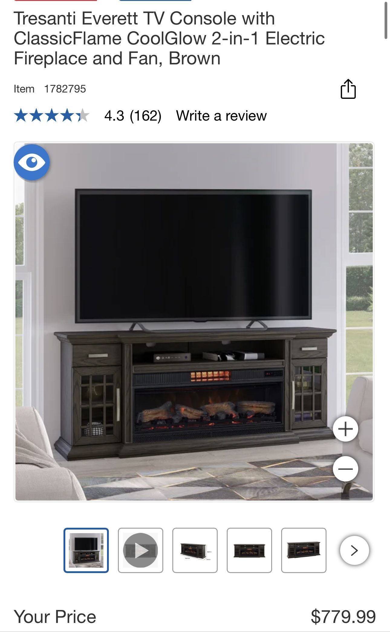 Tresanti Everett TV Console with ClassicFlame CoolGlow 2-in-1 Electric Fireplace and Fan, Brown