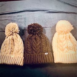 Bundle of Three: Women’s Hollister Pom Beanies