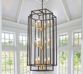 Salaiwei 12-Light Lantern Tiered Pendant Light Fixtures, Black Metal Farmhouse Chandelier Hall