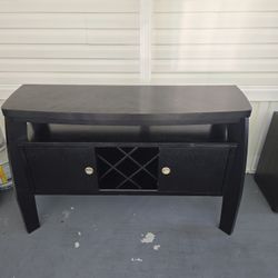 Black Buffet / Bar Cabinet – Sliding Doors + Wine Rack – 56”