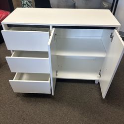 White Buffet Cabinet with Drawers - Fluted Wooden Storage Cabinet $79(Boxed)-$99(fully assembled)