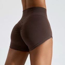 Women’s High Waisted Scrunch Butt Workout Shorts – Dark Brown – Size S