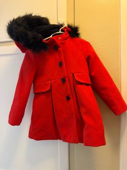 Red Coat With Fur Hoody Size 5T Toddler